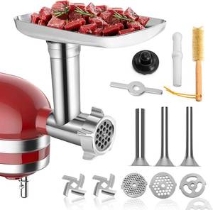 lot 1604 image: Meat Grinder Attachment for KitchenAid Stand Mixer   Metal Food Grinder with 4 Grinding Plates, 3 Sausage Stuffer Tubes & 2 Blades   Compatible with KitchenAid Mixers (Mixer Not Included)