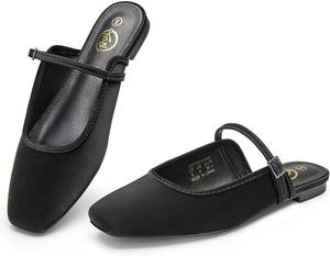 lot 1606 image: Trary Mules for Woman Mary Jane Flat Shoes Slip on Comfortable Backless Loafers Flats Square Toe Office Casual Vintage SIZE 11