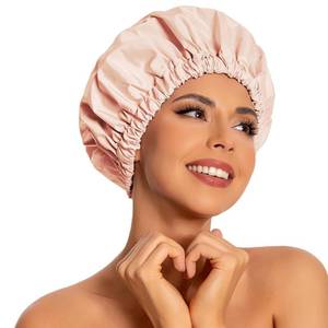lot 1616 image: Reusable Shower Cap for Women, Large Waterproof Shower Bonnet Washable Elastic Band Bath Accessories Hair Hat for Long Hair, Braids(Beige)