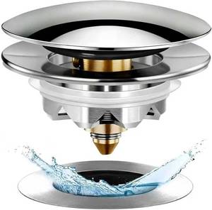 lot 1620 image: Anlige Bathtub Drain Stopper, Pop Up Tub Stopper and Cover, Bottom with Hair Catcher, Universal for 1.45 to 1.8 in Drain, Replaces Old Drain Plug, Chrome Silver