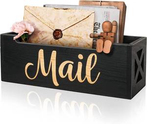 lot 1650 image: Mail Organizer Mail Holder Countertop, Rustic Wooden Mail Basket Mail Tray Letter Holder Box for Desk Home Office Wall Mount