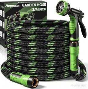 lot 1653 image: NON-EXPANDABLE Garden Hose 25 FT, Heavy Duty Steel Metal Flexible Water Hose with 10-Function Spray Nozzle, Durable Fabric Skin, No Kinks & Leak-Proof with Upgraded Handle