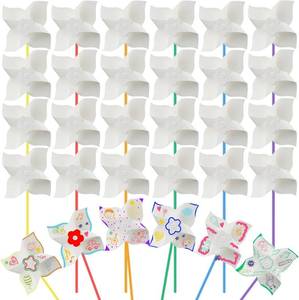lot 1676 image: Poen 100 Pcs DIY Pinwheels for Kids Bulk, Color Your Own White Pinwheels Summer Activity Paper Craft Coloring Patriotic Blank Windmills VBS 4th of July Sunday School Party Favor Supplies, 5 Inches