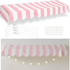 lot 1679 image: Tallew Waterproof Circus Awning Decor Farmers Market Decoration Pink White 3D Striped Carnival Tent Awning Hanging Decor Party Supplies for Theme Celebration Wall Props