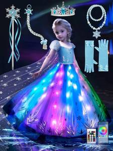 lot 1686 image: Princess Dress Up for Girls RGB LED Light Up Syncs Music, Princess Birthday Dress Halloween Costume for Girls 3-9