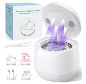 lot 1693 image: Dental Ultrasonic Retainer Cleaner Machine 45kHz Dental Cleaning Pod with Digital Timer & 200ML, Cleaning for Dentures, Mouth Guards, Aligners, Night Guards, Braces, Toothbrush Heads & Jewelry, White