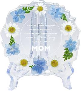 lot 1745 image: Gift for Mom Resin Floral Keepsake Plate Decor with Pressed Real Flowers (Blue & White)  Mom Birthday Gifts, Unique Handmade Keepsake for Women