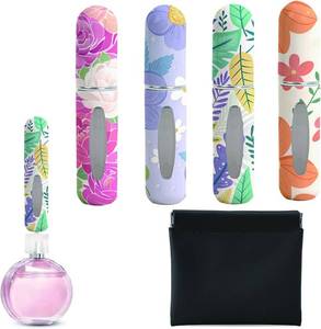 lot 1747 image: Perfume Travel Refillable Bottle  Portable Mini Sprayer,Empty Perfume Bottles with Unique Patterns,Refill Pump Case for Traveling and Outgoing,4 Pcs of 5 ml and Outgoing Bag(Floral Series)