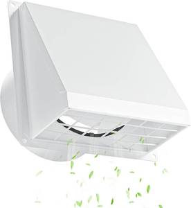lot 1770 image: Hon&Guan Dryer Vent Cover Outside with Removable Mesh, Wall Mount Extractor Vent with Rubber Cushioned Non-Return Flap, High Quality Iron Outside Dryer Vent Cover for House (White, 6 Inch)