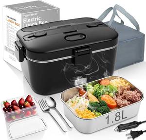 lot 1776 image: COZYEXPERT Electric-Lunch-Box-Heated-Food-Warmer 100W Heating Lunchbox for Adults 1.8L Portable Food Heater for WorkCar, 12V24V110-230V Lonchera El ctrica Port til with Fork Spoon (Black)