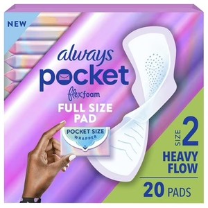 lot 1777 image: Always Pocket Feminine Pads with FlexFoam, Size 2, Heavy Flow, with Wings, Unscented, 20 Count
