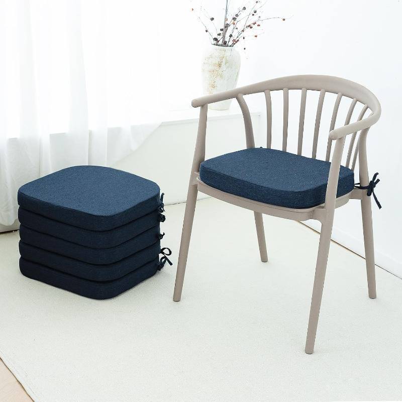 lot 9332 image: C-Hopetree Indoor Outdoor Dining Chair Cushions with Ties, Seat Pads for Kitchen with Washable Cover and Non-Slip Bottom, High-Resilient Foam, Waterproof, 17 x 16 x 2, Navy Blue, Set of 6