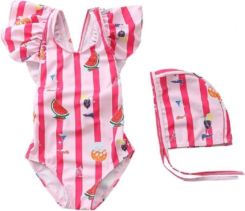lot 8893 image: FreeLu Toddler Baby Girl Cross-Back Swimsuit One Piece Flounce Swimwear Summer Bathing Suit with Hat 4 - 5T