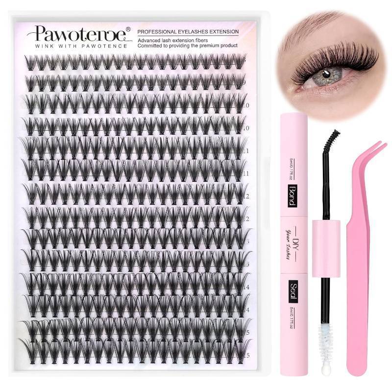 lot 7722 image: Pawotence Lash Extension Kit DIY 280pcs Individual Lash Clusters Kit 30D Natural 8-15mm Cluster Eyelash Extensions Kit with Lash Bond and Seal, Lash Tweezers for Self Use (30D, 0.07D, 8-15mm, Kit)