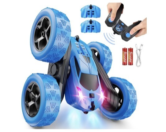 lot 7761 image: QUNREDA Remote Control Car, RC Cars Toys for Kids Ages 6-12, 4WD Stunt Car with LED Lights & 360  Flips, 2.4GHz, Upgraded USB-C Modular Batteries, 8-10 Year Old Boys Birthday Gift 1-Blue