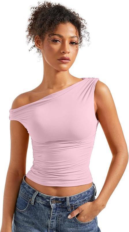 lot 7823 image: SUUKSESS Women Off Shoulder Tops Sleeveless Shirts Y2K Going Out Crop Tank Top SIZE XS