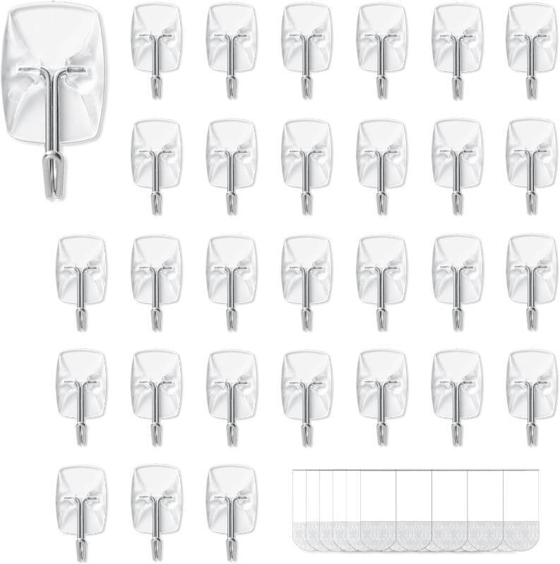 lot 3348 image: JELLYSUB 30-Hooks, 40-Strips, Clear Small Wire Toggle Hooks Value Pack, Organize Damage-Free Utility Hooks, Hanging Hooks Heavy Duty with Adhesive Strips, No Tools Wall Hooks for Hanging