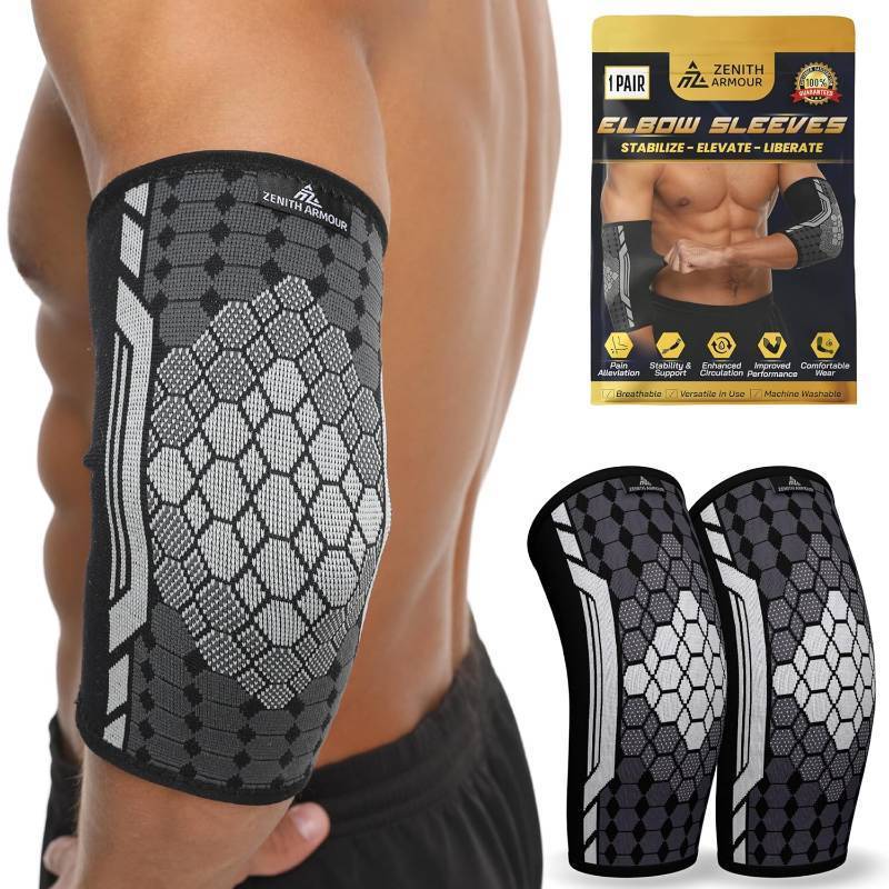 lot 8283 image: Elbow Compression Sleeve, Tennis Elbow Brace for Men, Women - Pain Relief, Golfers Elbow, Tendonitis, Arthritis, Bursitis, Weightlifting - 1 Pair, Breathable, Machine Washable (Medium)