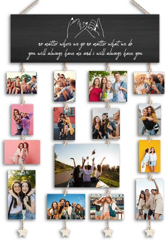 lot 8303 image: Orchroma Friends Picture Frames Collage Wall Decor,Long Distance Friendship Gifts,Friends Photo Picture Board,Hanging Photo Display with Clips,Home Liveing Room Dorm Bedroom Wall Decor(Black)