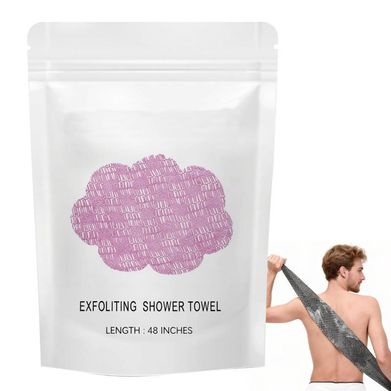 lot 10909 image: Blissal Exfoliating Shower Towel 47, Premium Scrub Wash Cloth for Body Face, Blissal exfoliating Towels-Body Scrubber with 2 Sides for All Skin Types (Pink)