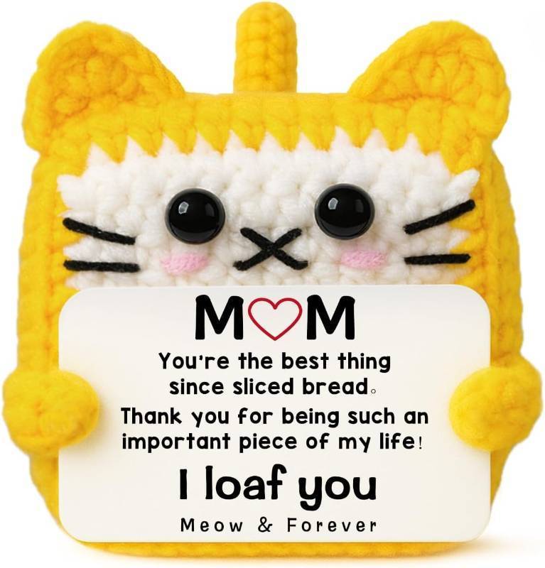 lot 10937 image: Sentimental Mom Gift from Daughter Son Positive Crochet Cat Loaf Funny Birthday Mothers Day I Love You Gifts for Women Her