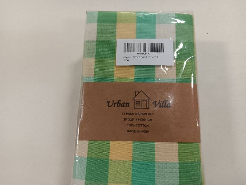 lot 11036 image: 12 Pack Green Sand Urban Villa Cloth Napkins 100% Cotton Highly Absorbent Washable Durable Reusable Premium Dinner Napkins Ideal for Gifts for Mothers Day Hotel Farmhouse Parties - GreenYellow Plaid (20x20)