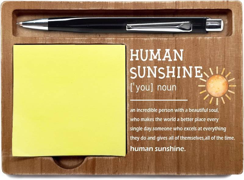 lot 11051 image: Inspirational Quotes Office Desk Decor Gift, Wooden Desk Note Pen Holder, Sticky Pen-holder for Office Home, Thank You Sunshine Gifts for Colleague Family Friends-A07