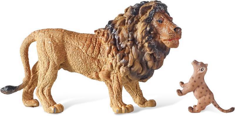 lot 10766 image: Keena 2PCS Realistic Lion Figurines with Lion Cubs, 10.6 Jungle Animals Figures Family Set Includes Baby Lions, Educational Toy Cake Toppers Christmas Birthday Gift for Kids Toddlers