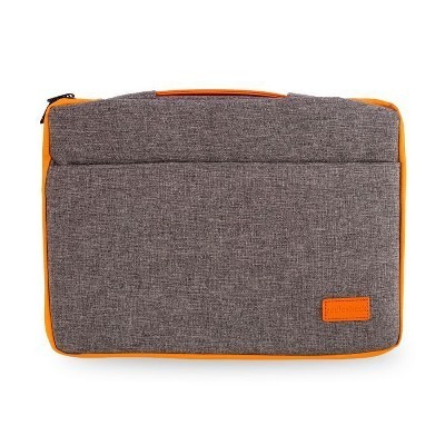 lot 10814 image: RadioShack 15.6 Gray and Orange Laptop Protector Sleeve With Handle, Nylon Padded Laptop Case For Safe Transport, Water-Resistant, Lightweight