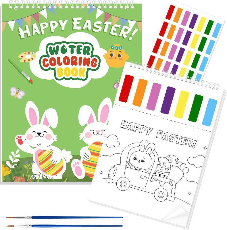 lot 11124 image: Paint with Water Coloring Books for Toddlers - Easter Basket Stuffers Gifts - Easter Watercolor Paint Set with 2 Brushes, Mess-Free Paint Activity Arts & Crafts Toy Supplies for Kids Ages 4 5 6 7 8