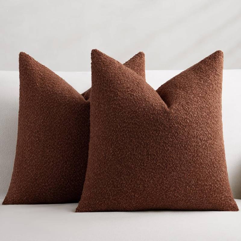 lot 12396 image: Fall Decorative Throw Pillow Covers 18 x 18 Inch, Set of 2, Thanksgiving Autumn Harvest Decor Boucle Cushion Pillow Cover for Couch Bedroom Sofa Living Room, Burnt Orange