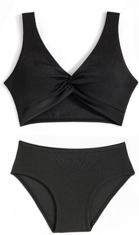 lot 12456 image: J.E Sterguard Two Piece Swimsuits Teen Bikini Color Block Girls Swimwear Ribbed Swimsuits Size 8