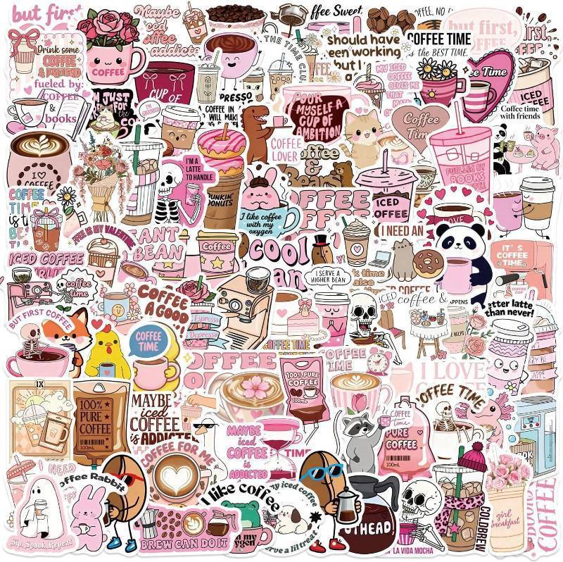 lot 12468 image: 100PCS Funny Coffee Stickers,Waterproof Vinyl Stickers for Water Bottles Laptop
