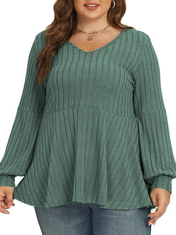 lot 11194 image: VOGRACE Plus-Size-Tops-for-Women Dressy V Neck Lantern Long Sleeve Shirts Casual Oversized Tunics Knit Pullover Sweaters SIZE 5XL