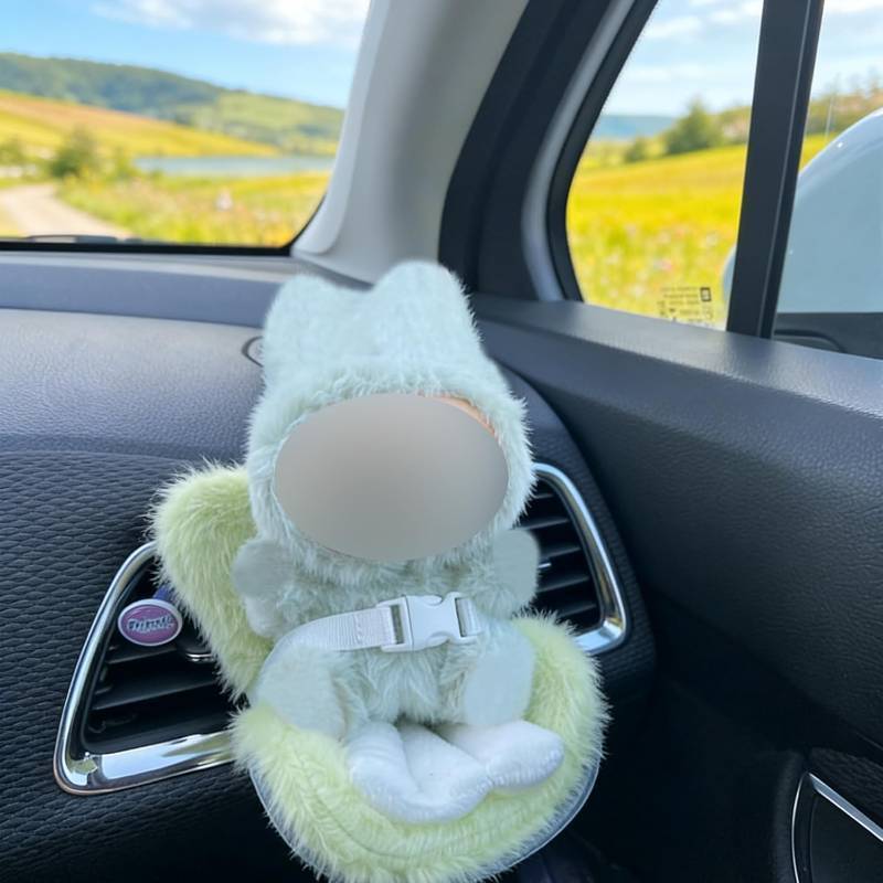 lot 12255 image: Doll Car Seat for 3 8 inch Figures, Fits Character Plushes, Blind Box Dolls & Vinyl Collectibles, Includes Air Vent Clip & Desktop Stand, Cute Car Ornament for Collectors (White)