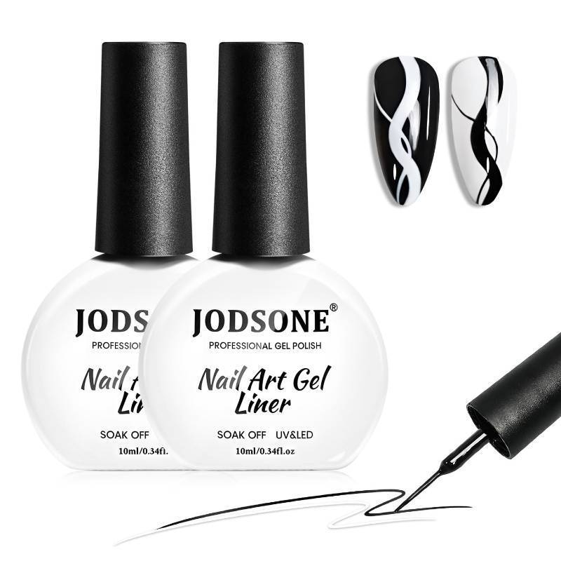 lot 13128 image: JODSONE 2Pcs Swirl Nail Art Liner Gel Polish,10ml Classic Color 3D Nail Art Pens Effect Nail Print Design with Thin Brush for French Tips Manicure Painting DIY at Home,Black & White