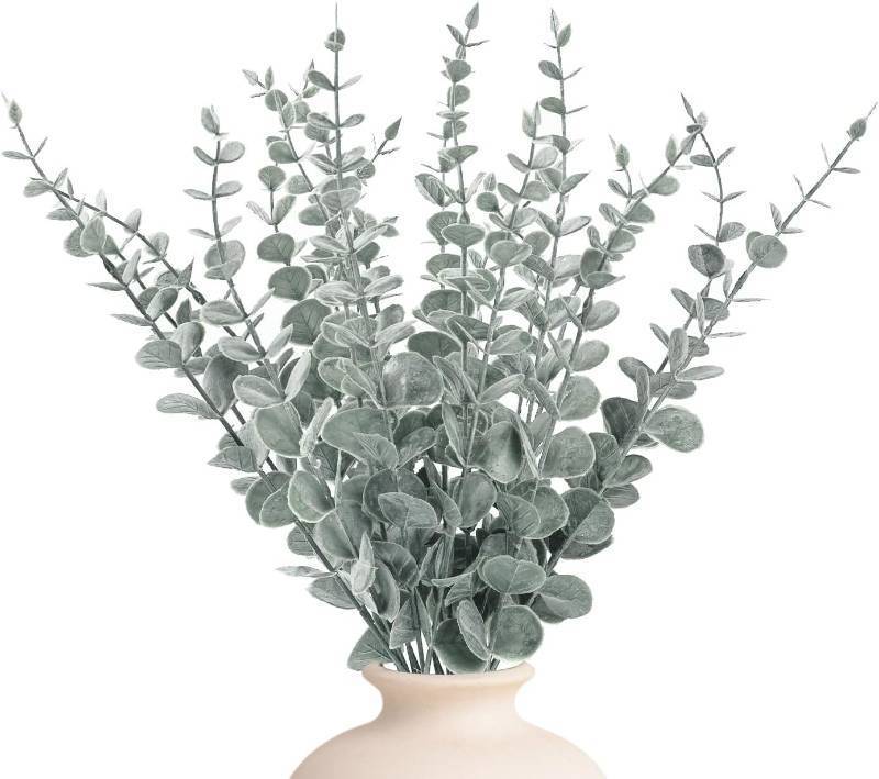 lot 13494 image: 2 Packs 18pcs Artificial Eucalyptus Stems, Fake Greenery Leaves for Floral Arrangements, Home Office, Wedding Centerpiece, Christmas Party Decor