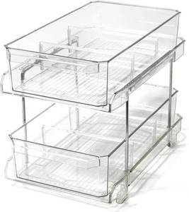 lot 1076 image: BINO 2 Tier Clear Storage Organizer with Dividers  Slide Out Drawer for Under Sink or Medicine Cabinet  Bathroom Closet, Vanity, Pantry Organizer  Under Cabinet Storage for Bathroom and Kitchen