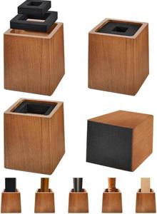 lot 1091 image: Bed Risers Heavy Duty, 5H(Inner 4 H), 1 Raised Edge, Loading 2500 lbs, for King Queen Twin Full Bed Frame, 4 Pack Wooden Furniture Legs Risers for Couch Desk Table TV Cabinet, Retro Brown