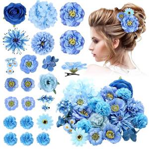 lot 1092 image: BBTO 21 Pcs Flower Hair Clip Rose Hair Clips Barrettes for Women Flower Accessories Boho Bride Claw Clip Hairpin Brooch Pin Headpiece for Wedding (Blue Series)