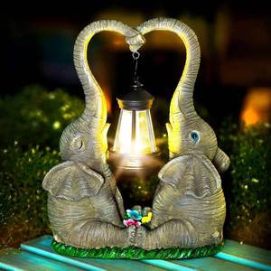 lot 1111 image: Elephant Statue Garden Decor with LED Solar Lights-Set of 2 Good Luck Elephant Outdoor Statue Elephant Gifts for Women Garden Statues for Yard Patio,Porch,Home for Women