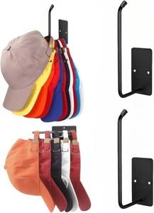 lot 1114 image: 2 Pack Hat Rack for Baseball Caps, Multi-Purpose Wall Mounted Hat Organizer with Strong Adhesive and Screws, Hat Hooks Holder for Closet, Door, Bedroom (Black)