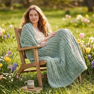 lot 1129 image: Am lie Home Chunky Knit Throw Blanket for Couch, Soft Chenille Handmade Crochet Throw Rope Knit Blanket for Bed, 40x50, Sage Green