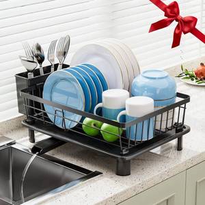 lot 1139 image: GAOKASE Dish Drying Rack, Stainless Steel-Dish Rack, Dish Racks for Kitchen Counter, Kitchen Dish Drainers with Removable Utensil Holder,New Drain Outlet,Plate Rack and Drainboard,Black