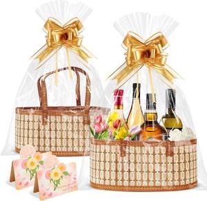 lot 1141 image: Orchidleaf 2 Set Baskets for Gifts Empty, Gift Empty Bamboo Basket Large, Foldable Woven Gift Basket with Handle for Baby Baptisms, Mothers Day, Christmas, Housewarming