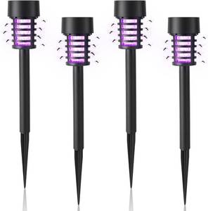 lot 1143 image: 4 Pcs Solar Bug Zapper Outdoor Mosquito Killer Lamp with LED Lights Waterproof Grid Cylinder Mosquito Repellent Killer Zapper with High Voltage Electric for Garden Patio Yard (Stylish,Black)