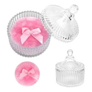 lot 1144 image: 2 Pieces Large Body Powder Puff and Container - Dusting Powder Container with Puff, Crystal Case, Body Powder Puff for Women Soft Washable Reusable Velour Glitter Wet Dry Makeup