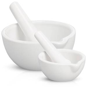 lot 1150 image: 2 Sets Porcelain Mortar and Pestle Set, 5.3 and 3.2 Inch Porcelain Pills Crusher Kitchen Spice Herb Grinder for Grinds Seasonings Sesame Herbs Medicine(Ceramics)