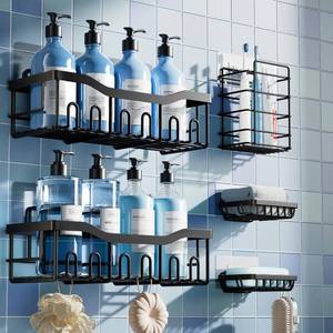 lot 1159 image: EUDELE 5-Pack Rustproof Stainless Steel Shower Caddy Set  No Drill Adhesive Bathroom Organizer, Space-Saving Shower Shelves for Apartment Essentials, BathroomKitchen Storage Home Decor-L Size