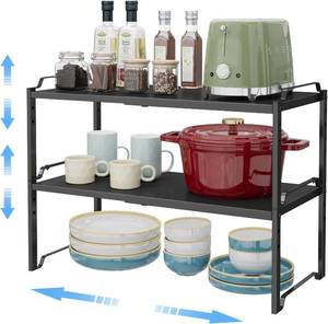 lot 1163 image: 2 Pack 11  Width Expandable Kitchen Cabinet Organizer Shelves, Metal Kitchen Countertop Organizers and Storage Shelving, Heavy Duty Stackable Storage Rack Shelf For Pantry Cupboard Counter Tabletop